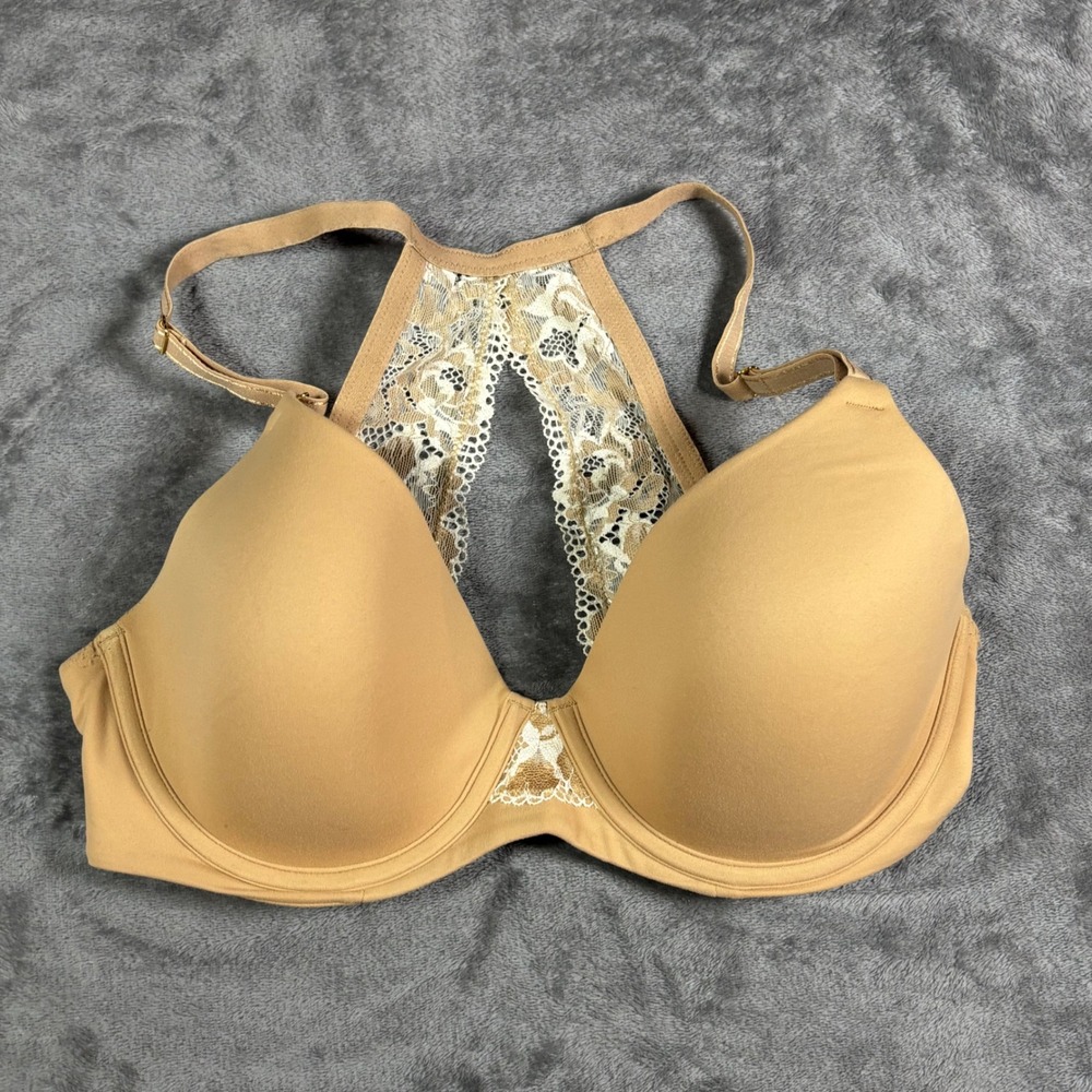 Soma Embraceable Racerback Lace Underwire Bra Tan Nude 32DD 052003